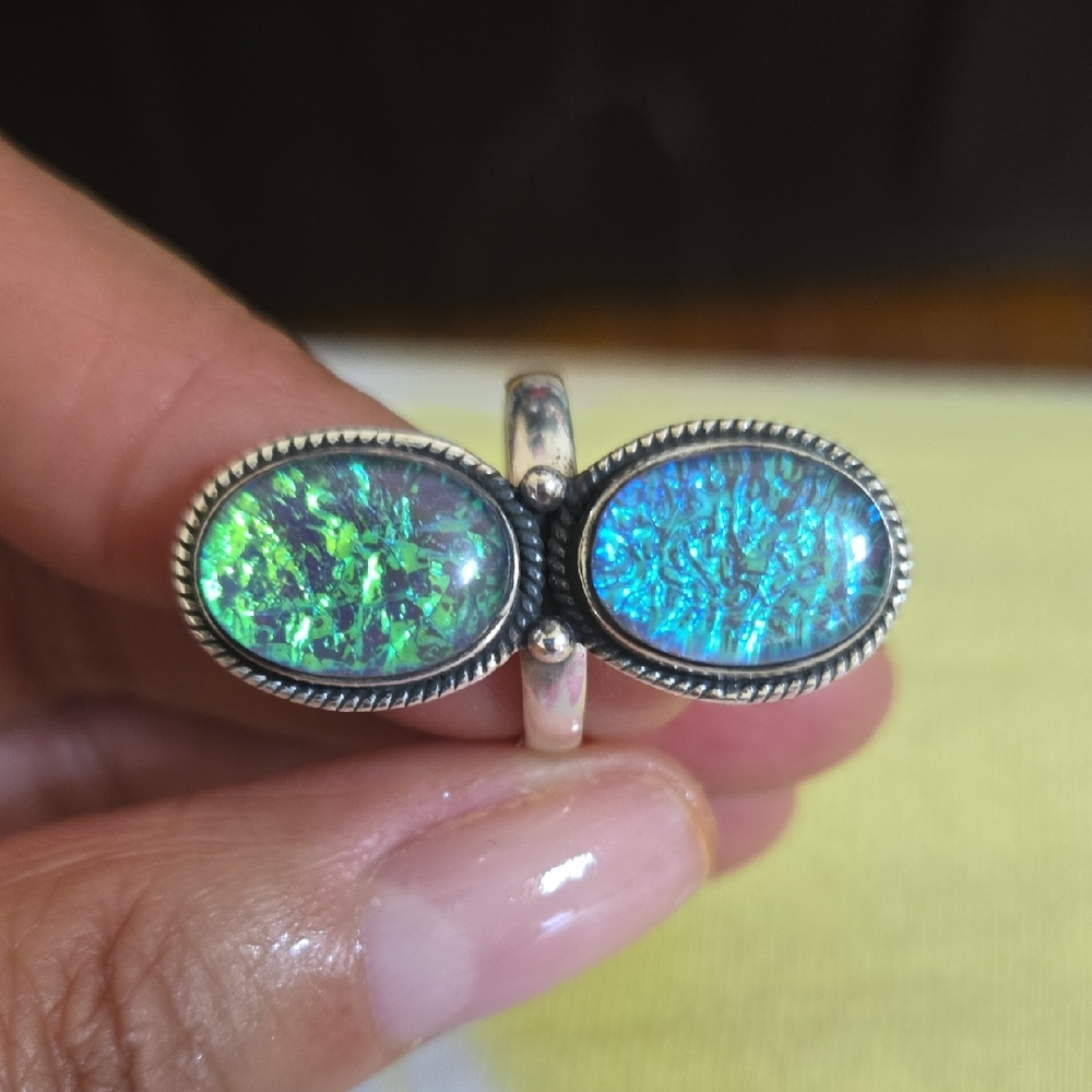 Dazzling Green and Blue Opal Ring